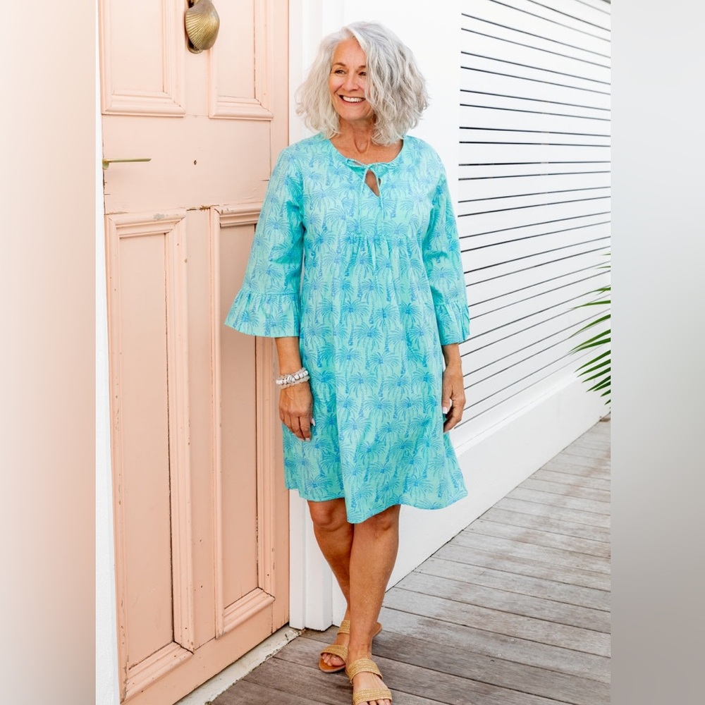 Wood Block Palm Cotton Dress